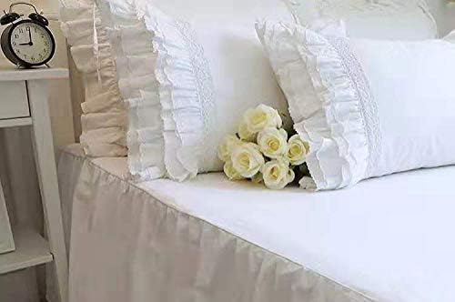 Miniatura 4 de Paquete de 2 fundas de almohada blancas brillantes con volantes y encaje bordado de algodón egipcio, tamaño King de 20 x 36 pulgadas, cama de