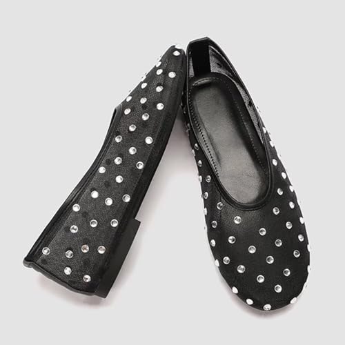 Hee grand Mesh Flats for Women Round Toe Shallow Slip On Ballerina Shoes Rhinestone Studded Drees Shoes3
