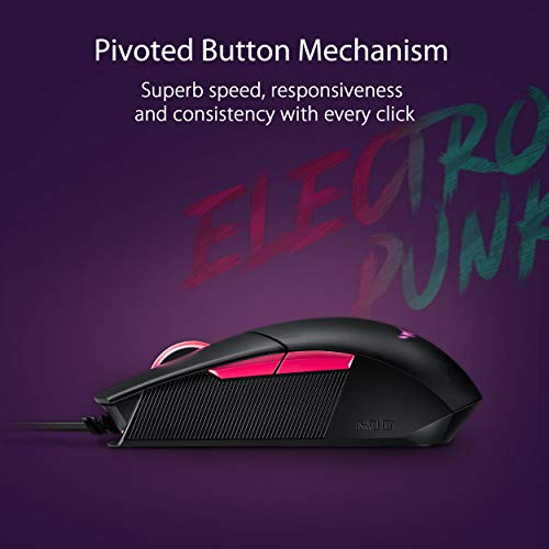 Asus Optical Gaming Mouse - Rog Strix Impact Ii Electro Punk Edition | 6,200 Dpi Sensor | Wired Gaming Mouse For Pc | Ultimate Comfort | Aura Sync Rgb, Armoury Ii #TOP3