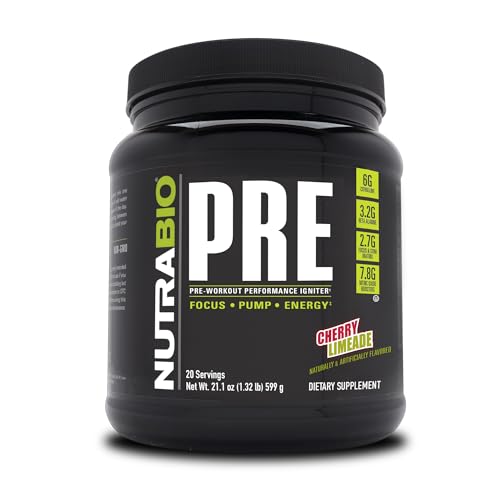 NutraBio PRE Workout Powder - Old Formula- Sustained Energy, Mental Focus, Endurance - Beta Alanine, Creatine, Caffeine, Electrolytes - 20 Servings - Cherry Limeade