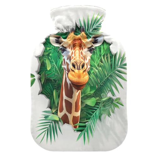 3D Hole White Wall Animal Giraffe hot Waterbottle with Soft Cover, 2L Water Bag for Hand Feet Warmer, Neck Shoulder Warmer, Bolsa de agua Caliente para el Dolor