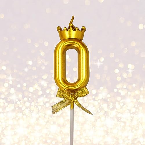 Image of 1 Pc 0 Number Candle for Birthday Cake Metallic Gold Number 0 Birthday Cake Decoration Zero Candle with Crown on Top Cake Topper 0-9 Number Candles for Anniversary (Pack of 1, Gold)