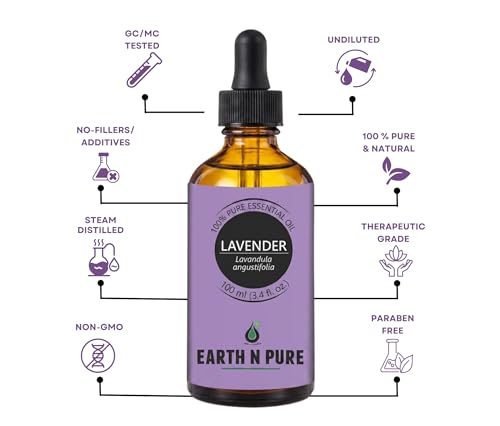 Image of Earth N Pure Lavender Essential Oil | Steam Distilled | Relaxation, Sleep & Soothed Skin | Pure & Undiluted | Vegan & Cruelty-Free | 100ml