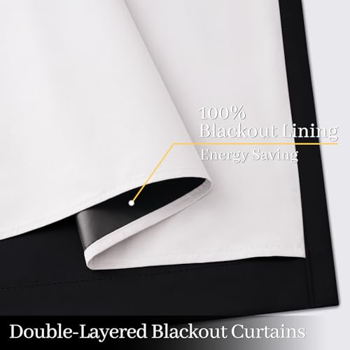 Image of Yakamok Black 100% Blackout Curtains 63 Inches Long for Bedroom 50 inch Wide | Blackout Curtain Panels for Bedroom, 2 Thick Layers Grommet Top Thermal Insulated Drapes with White Back for Living Room