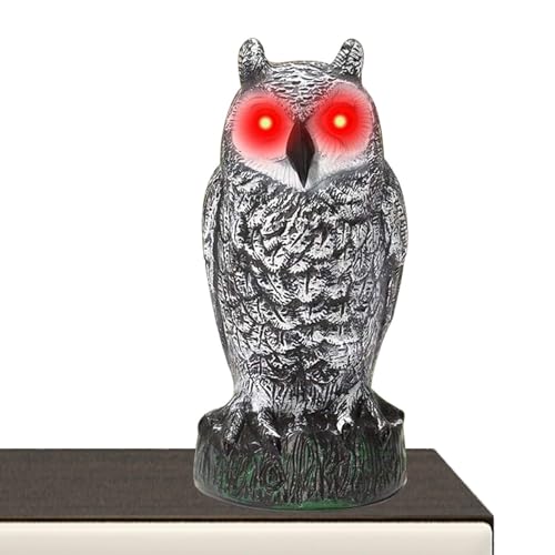 Ziennhu Señuelo de búho: Figura de búho de ecológico con Ojos iluminados y Sonido | Decoración de jardín antiplagas para asustar Ratones y pájaros, Realista para Exteriores