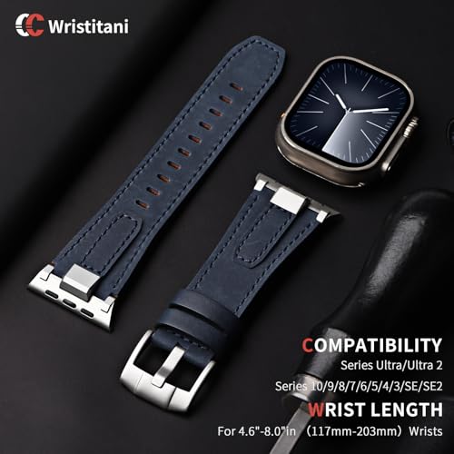 Image of Wristitani Leather Bands Compatible with Apple Watch Band 49mm 46mm 45mm 44mm for Men, Metal Connector & Genuine Leather Straps for iWatch Ultra3 /2 /1 SE3 /2 /1 Series 11 10 9 8 7 6 5 4 [NO Watch and Case]
