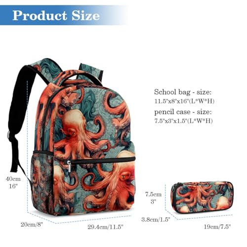 Ensemble cartable pieuvre grand sac à dos et trousse enfants