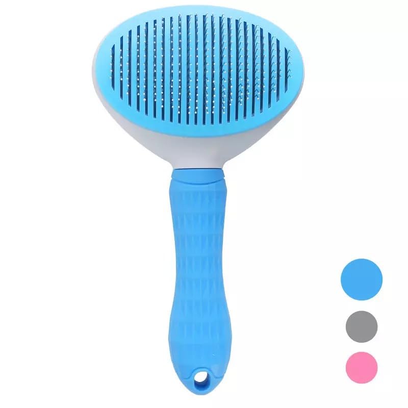 Image of Self-Cleaning Pet Grooming Brush - Stainless Steel Slicker Brush for Dogs, Cats, Rabbits & Small Pets - Ideal for Shedding, Tangles, and Mats - Perfect for Short & Long Hair Breeds by (Blue)