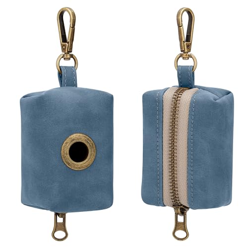 Image of Didog Dog Poop Bag Holder for Leash, Stylish PU Leather, Blue