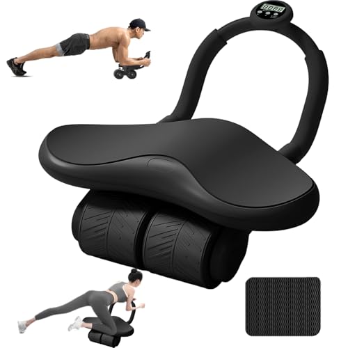 Rodillo abdominal de rebote automático, rebote automático, rueda de ejercicio abdominal de tres ruedas para el hogar, con temporizador y pantalla LCD, antideslizante, silencioso, para casa, oficina