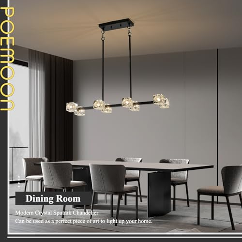Image of Black Gold Crystal Chandelier Modern 8-Light Sputnik Ceiling Pendant Lights L 31.5 inch Industrial Adjustable Hanging Light Fixture for Dining Room Kitchen Island Living Room Bar Over Table