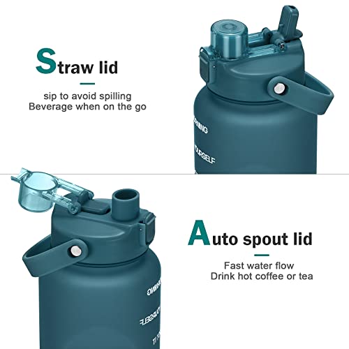 Half Gallon Water Bottle With Straw And Chug Lid, 64Oz Large Capacity Water Jug Bpa-Free Gallon Water Bottle, Leak-Proof Water Jugs, Water Bottle With Time Marker For Gym Outdoor Camping On-The-Go #TOP1
