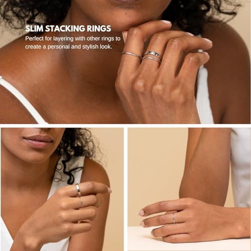 Image of NOKMIT 1mm 14K Gold Filled Rings for Women Girls Thin Gold Ring Dainty Cute Stacking Stackable Thumb Pinky Band Non Tarnish Comfort Fit Size 4 to 11 1PC /2PCS /3PCS