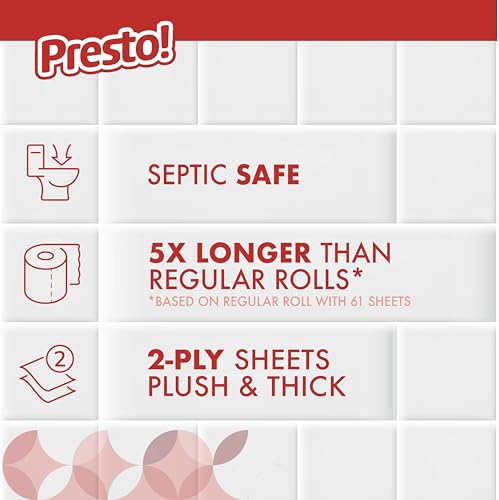 Image of Amazon Brand - Presto! Ultra-Strong 2-Ply Toilet Paper, 6 Mega Rolls = 30 Regular Rolls, 308 Sheets Per Roll, Unscented