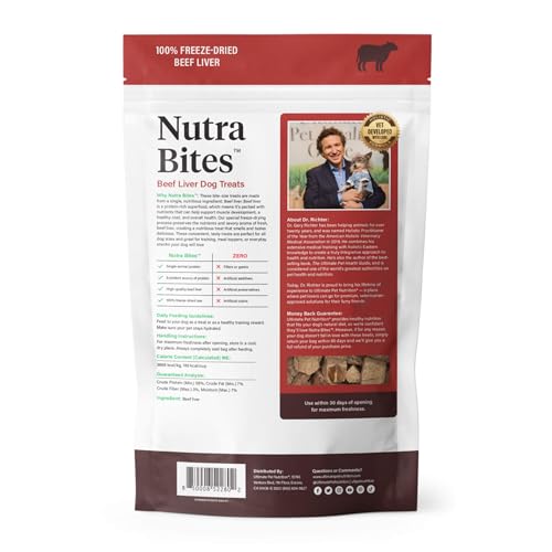 ULTIMATE PET NUTRITION Nutra Bites Freeze Dried Raw Single Ingredient Training Treats Food Topper for Dogs, 4 Ounces, Beef Liver