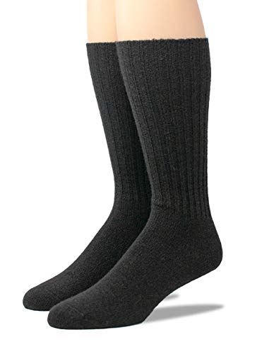 Warrior Alpaca Socks - Women's Ribbed Casual Everyday Alpaca Wool Crew Socks (Black L)
