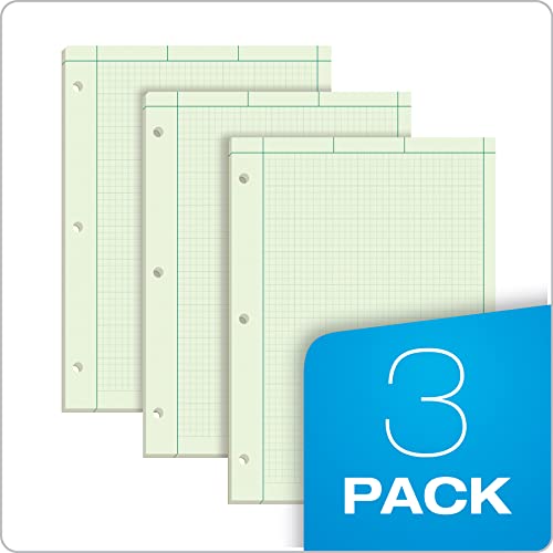 Tops Engineering Computation Pads 3 Pk, 8-1/2" X 11", Glue, 5 X 5 Graph Rule On Back, Green Tint Paper, 3-Hole Punched, 100 Sheets Per Pad (35507) #TOP5