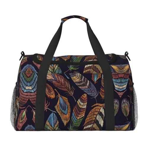 Sac de week-end imprimé plumes de paon, sac de voyage noir femme cabine