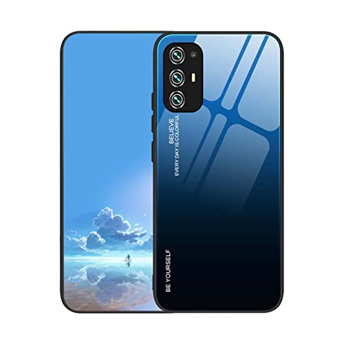 Uplai Cover Per Oppo A94 5G, Ultra Sottile Morbido Tpu Silicone Antiurto Custodia Insieme A Colore Sfumato Vetro Temperato, Moda Colorato Caso.Blu Ner