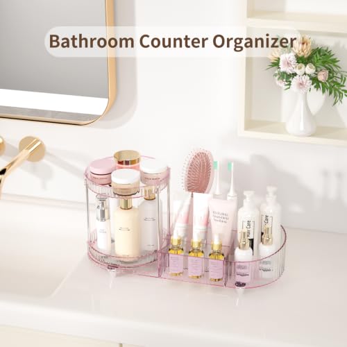 Image of Makeup Organizer for Vanity, 2 Rotating Perfume Trays and 5 Compartments