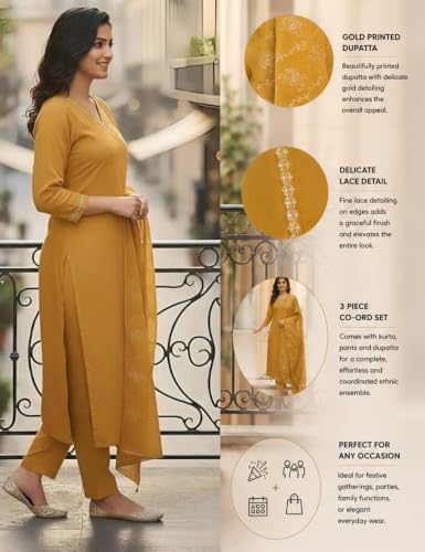 Image of Women's Blue Color Polyester Kurta Set with Pant & Dupatta | 3-Piece Suit