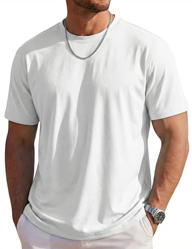 MAGCOMSEN Mens White T-Shirts Short Sleeve UPF 80+ Sun Protection Plain Lightweight Moisture Wicking Casual Crew Neck Basic Tees L