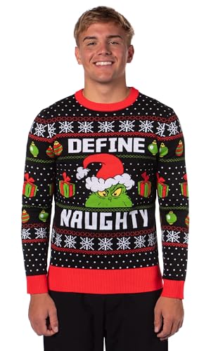 Dr. Seuss Grinch Men's Define Naughty Fair Isle Holiday Ugly Christmas Sweater4