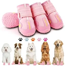 Hcpet Dog Boots, Dog Shoes for Large Dogs, Medium Dog Boots & Paw Protectors, Anti-Slip Dog Booties for Hot Pavement Winter Snow Hiking with Reflective Straps Pink Size 1