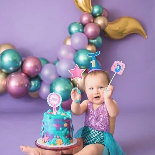 Image of Wanna Party Mermaid Theme Decoration Kit - Combo of 14 PCS| Mermaid Banner| Marmaid Cake Toppers for Birthday | Mermaid Cutouts I Mermaid Props for Mermaid Birthday Decoration Items