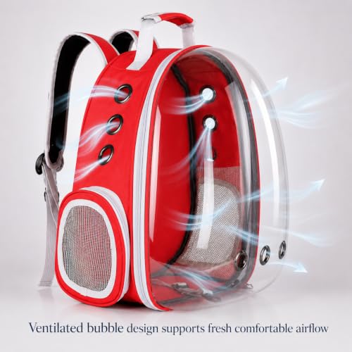 Image of Large Cat Backpack Carrier ExpandablePet Carrier Backpack for Small Medium Cats Fit Up to 18 Lbs, Foldable Puppy Backpack Carrier for Travel,Hiking (Red, Bubble)