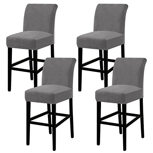 Juego de 4 fundas elásticas suaves para taburetes de bar con respaldo, extraíbles y lavables, color gris claro, protección de silla y decoración elegante del hogar