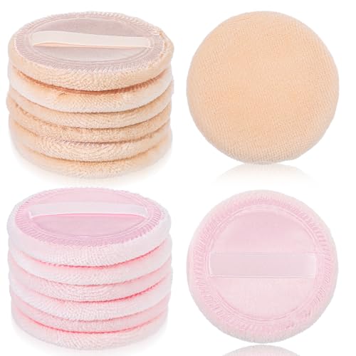 12 Pcs Round Setting Powder Round Cosmetic Sponges Cotton Cosmetic Face Makeup With Ribbon For Loose, Pressed Pink & Beige