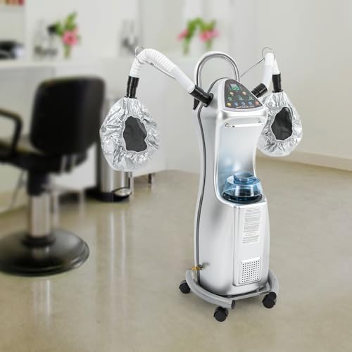 Image of Professional Hair Steamer, 650W Micro-Mist Hair Steamer Stand Hair Treatment Machine with Two Steam Caps for Hair Deep Care Hair Repair(Silver)