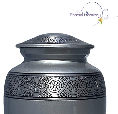 Eternal Harmony Cremation Urn for Human Ashes | Memorial Urn Carefully Handcrafted with Elegant Finishes to Honor and Remember Your Loved One | Adult Urn Large Size with Beautiful Velvet Bag (Silver)