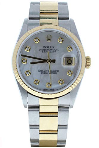 Rolex Men's Datejust Model 16233 Steel & 18k Gold Oyster Band Custom Mother of Pearl Diamond Dial (Certified Preowned)