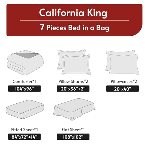 California King Comforter Set 7-Piece, Reversible Bed in a Bag, Red/Black - image 5