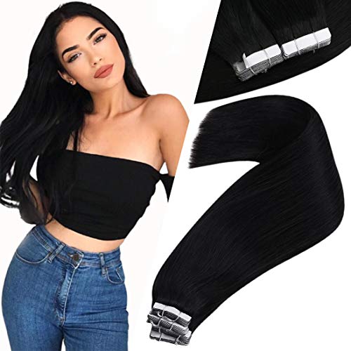 VeSunny 22inch Tape in Hair Straight Unprocessed Remy Human Hair Off Black #1 20pcs 100% Real Human Hair Tape in Extensions 50g