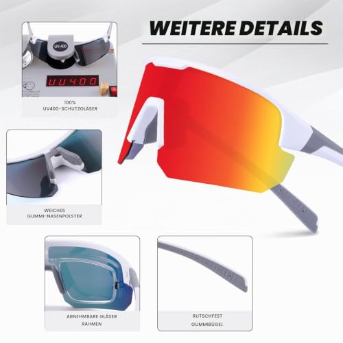 BangLong Fahrradbrille Polarisierte Sonnenbrille Herren Damen, UV400 Schutz Sportbrille für Schnelle, Lauf-, Rennrad Rad-, Biker… – Ansicht 4