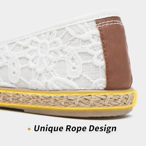 Image of BABUDOG Women's Flats with Flower Embroideried,White Lace Ballet Flats,Comfortable Dress Flats