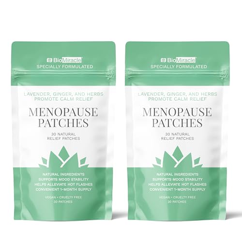 BioMiracle 30 Natural Rellief Menopause Patches Lavender Ginger and Herbs Promote Calm Relief Vegan + Cruelty Free (Two Pack)