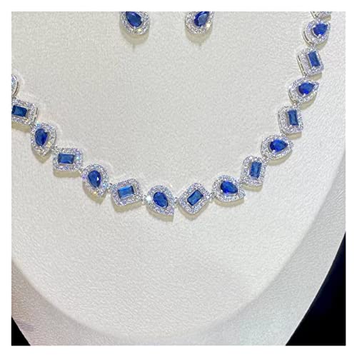 Conjunto de collar azul y pendientes de zirconia para novias e invitadas de boda elegantes