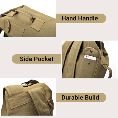 Image of Turtle Trek Travel Backpack Military Top Load Shoulder Bag Large Canvas Army Rucksack Trekking Hiking Duffle Luggage Bag with Multiple Pocket Compartments
