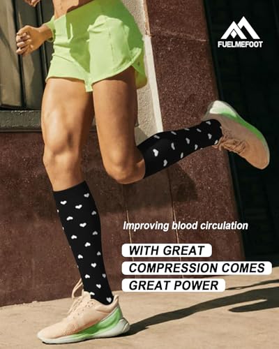 Image of FuelMeFoot 6 Pairs Compression Socks for Women & Men 15-20mmHg Graduated Support Knee High Socks for Nurses, Travel, Athletic