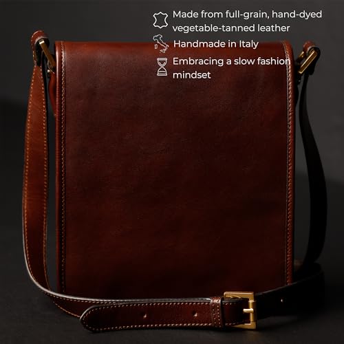 Time Resistance Italian Leather Messenger Bag for Men - Full Grain Leather Men's Crossbody Bag - Tablet Sized Shoulder Bag4