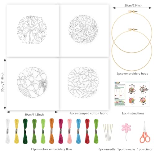 Image of INFUNLY 6Pcs Vintage Floral Embroidery Kit 12 Inch Round Wild Daisy Flower Embroidery Kits with Hoop Floss Needle for Botanical Decor Matisse Art Lovers DIY Gift