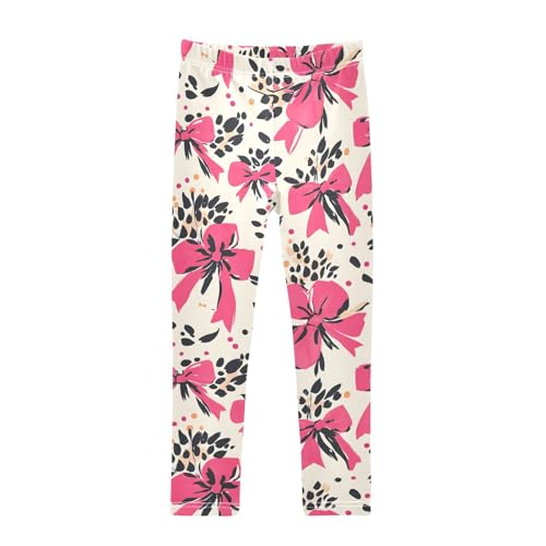 Pink Bow Leopard Print Girls Leggings Soft Stretch Workout Yoga Dance Pants for Kids Casual Tights