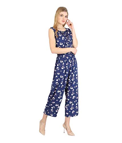 AVYANNAStylish Women's Navy Blue Floral Print Crepe Jumpsuit