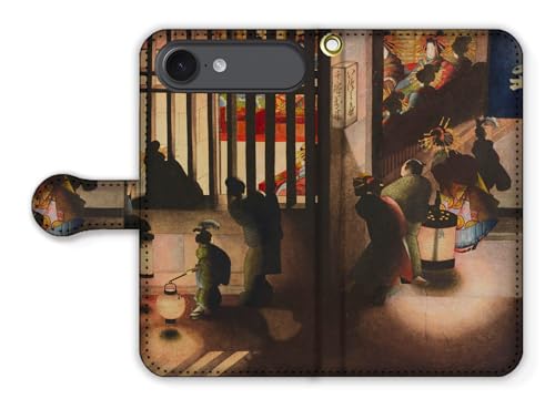 手帳型 iPhone17 Air互換 スマホケース 【日本の名画】 葛飾応為 ☆浮世絵☆ 絵画 芸術 浮世絵 アート (吉原格子先之図)