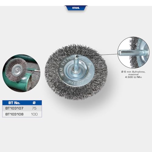 KS TOOLS Scheibenbürste, Ã˜ 100 mm mit 6 mm Aufnahme (Packung mit 2)