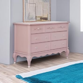 Evolur Aurora 7 Drawer Double Dresser, Dusty Rose